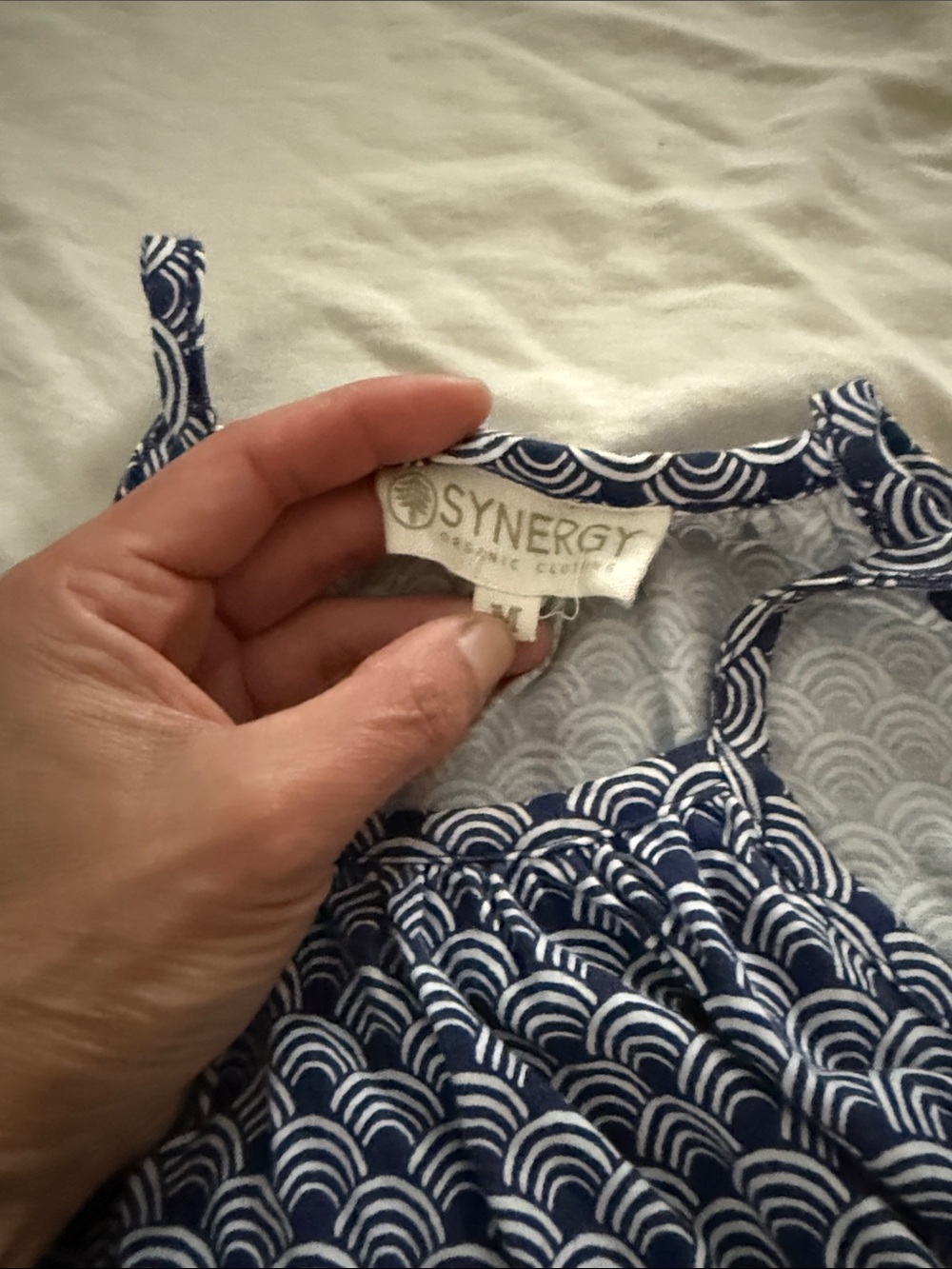 Sleeveless Blue Patterned Halter dress. - Picture 3 of 5